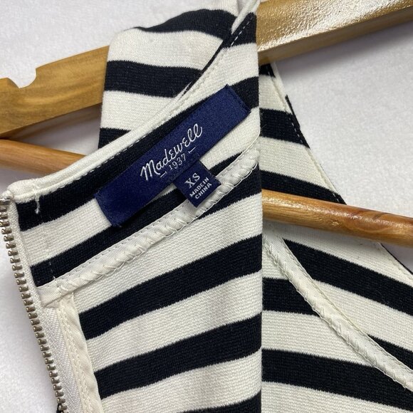 Madewell Afternoon Stripe Sleeveless A-Line Dress Women XS Black-White Back Zip - Picture 10 of 13